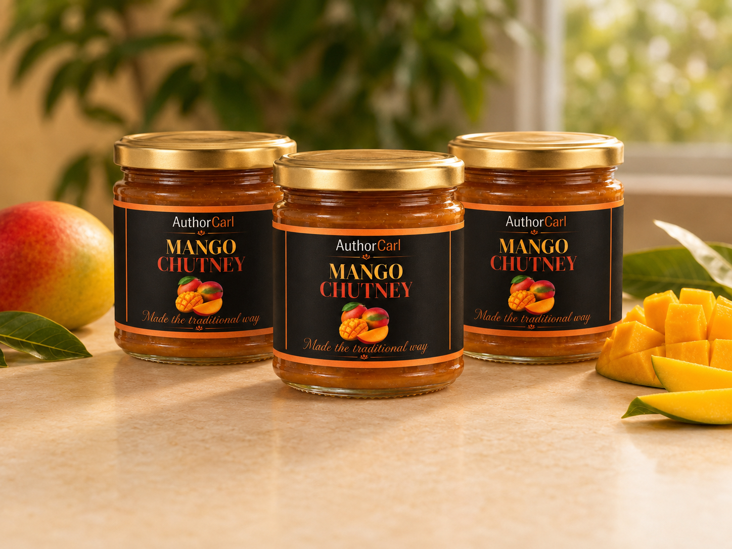 The Mango Chutney Trio with three jars of chutney