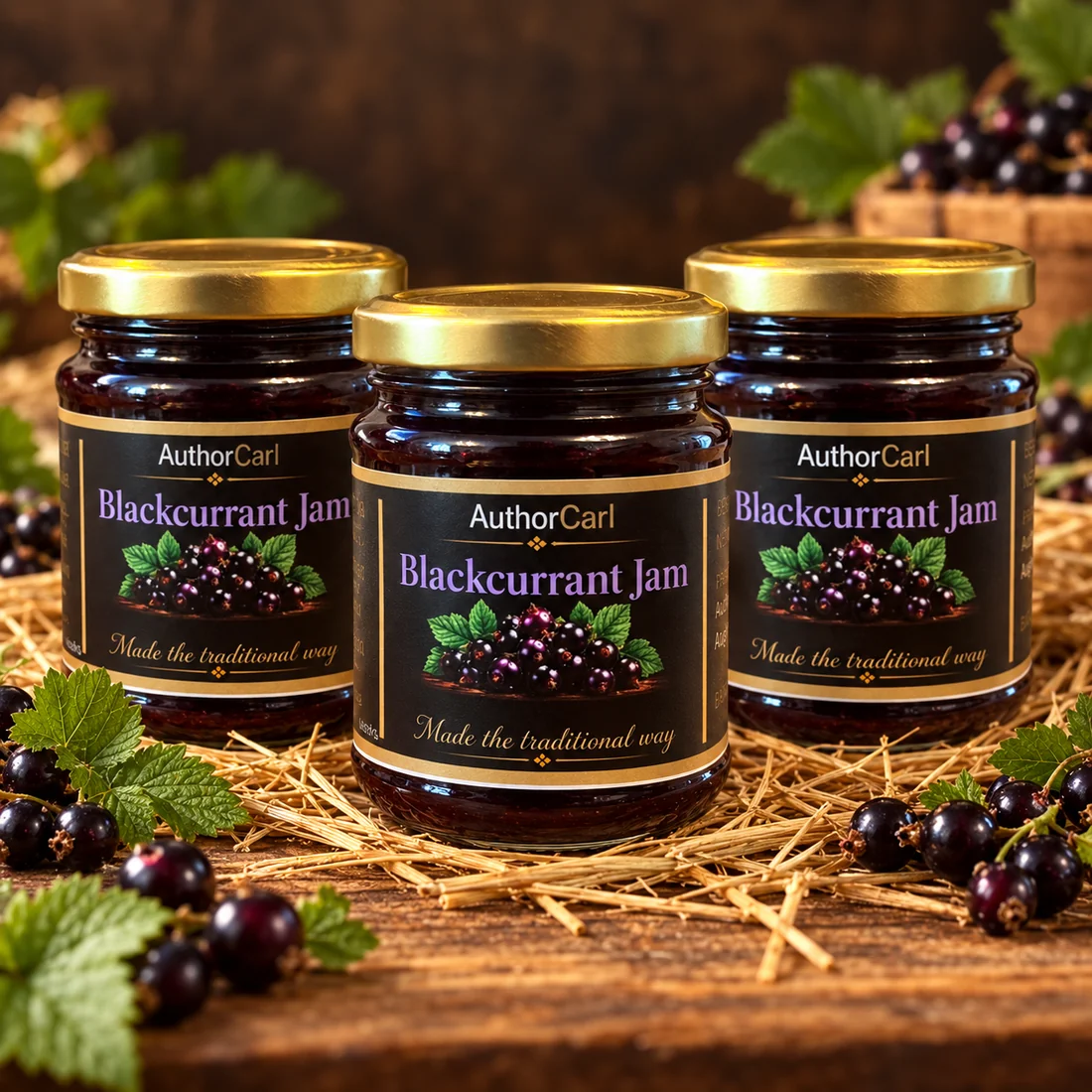 Author Carl Blackcurrant Jam trio of three 245g jars