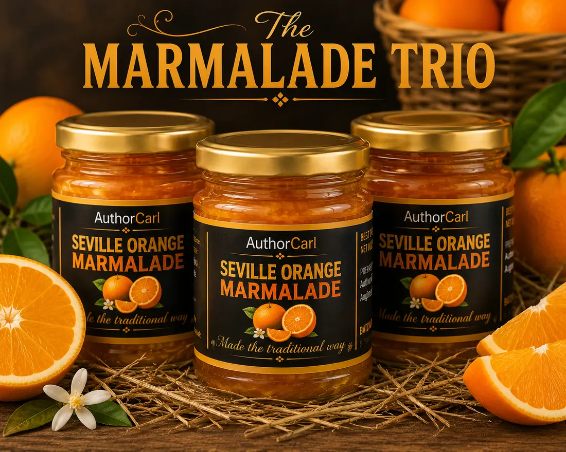 The Marmalade Trio with three jars of Seville orange marmalade