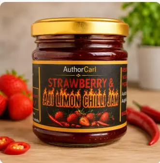 Author Carl Strawberry and Aji Limón Chilli Jam