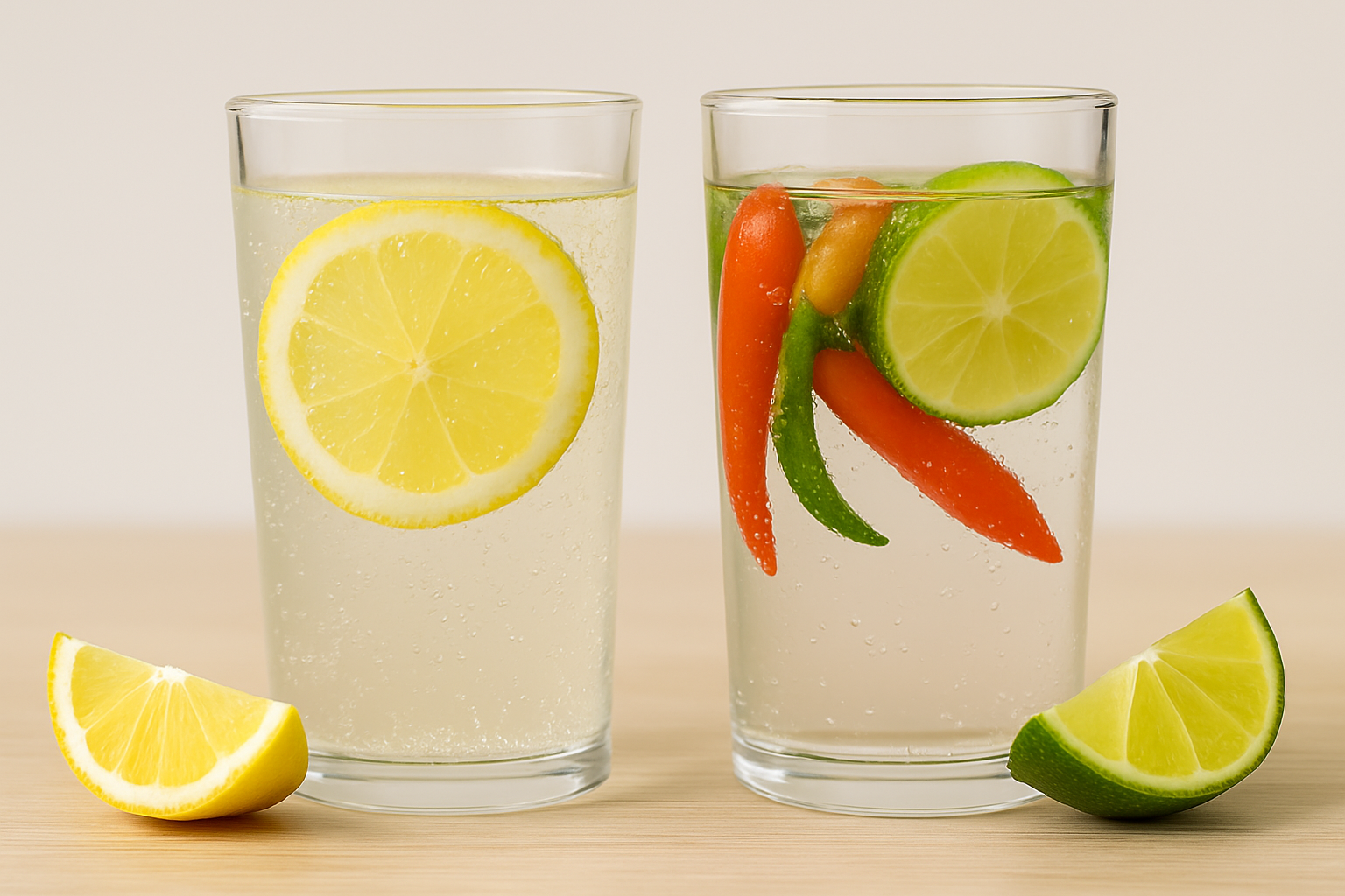 Two glasses of sparkling water kefir with citrus